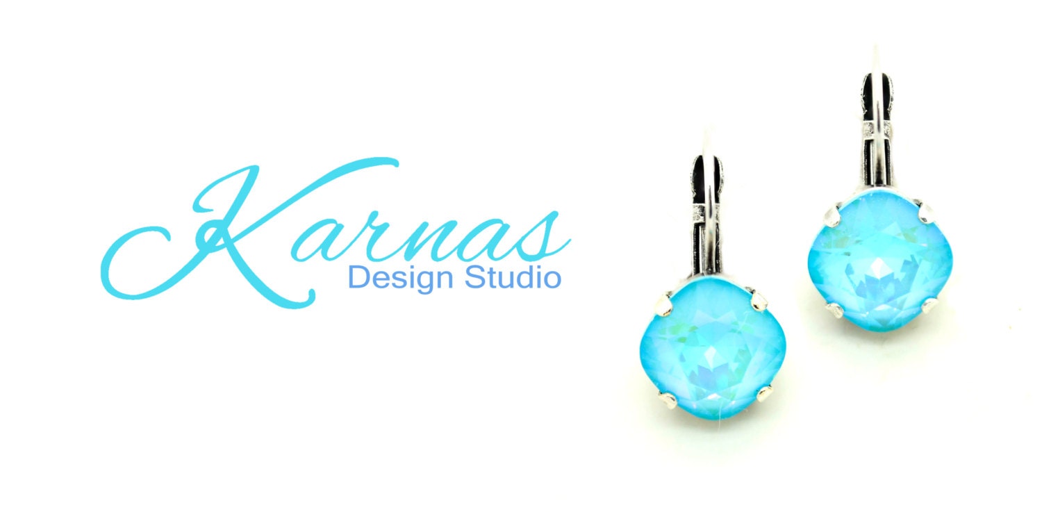 Ultra Turquoise Ab 12mm Cushion Cut Drop Earrings Crystal Pick Your Finish Karnas Design Studio Free Shipping