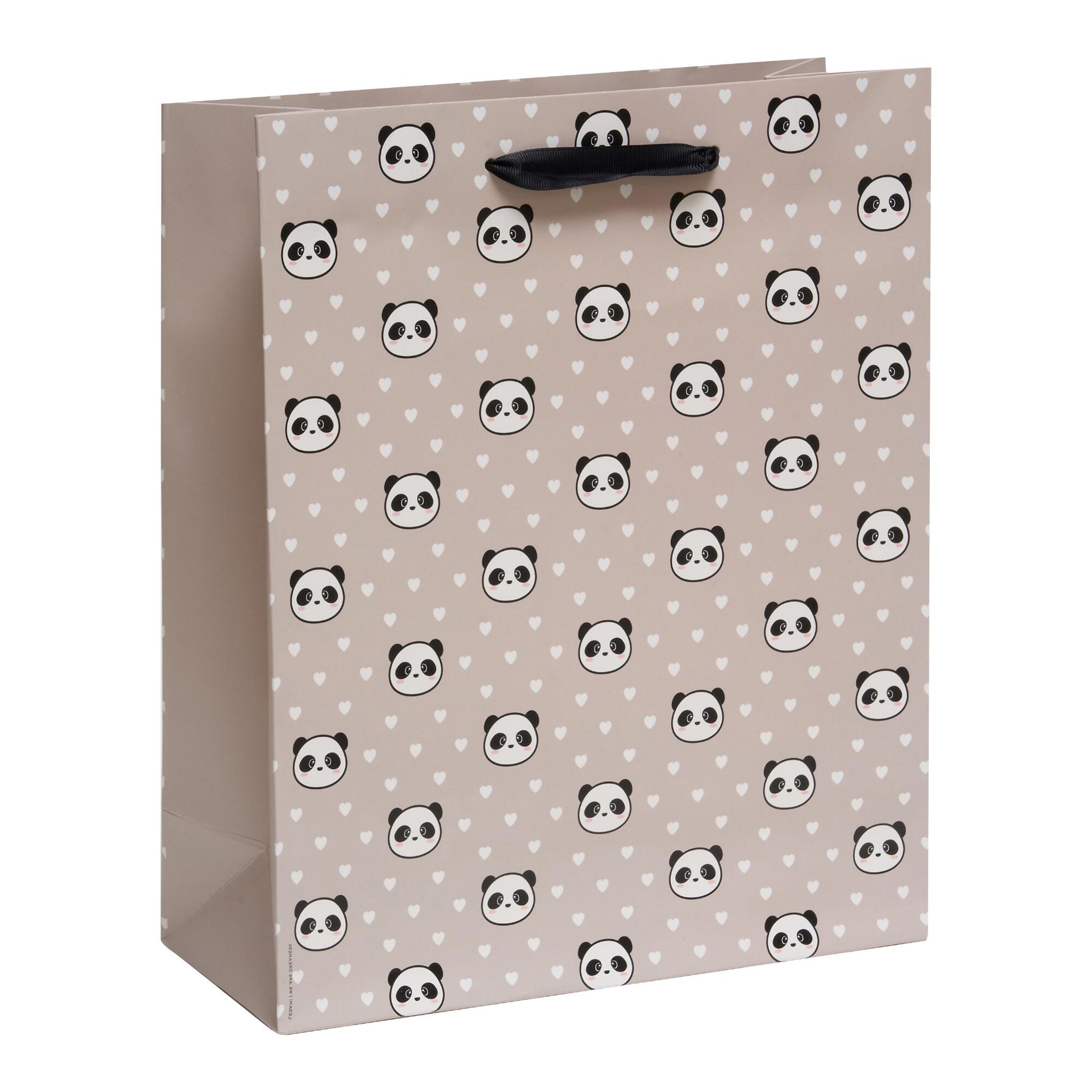 Large Panda Hearts Gift Bag: Multi/Natural - Paper by World Market