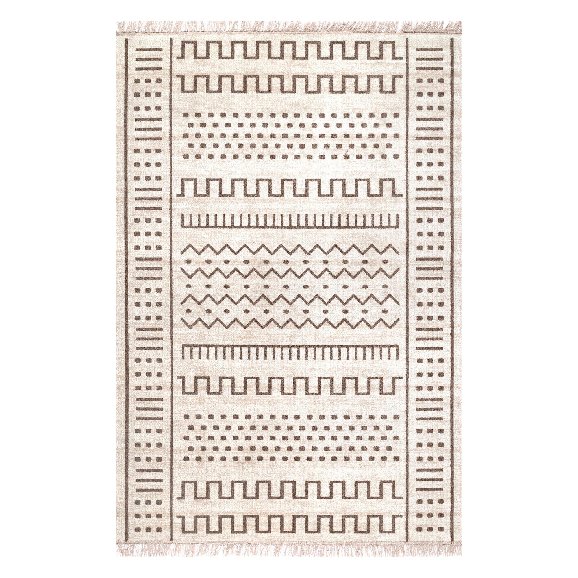 Beige And Ivory Geo Luxor Indoor Outdoor Patio Rug: Brown/Natural - Synthetic Fibers - 4' x 6' by World Market