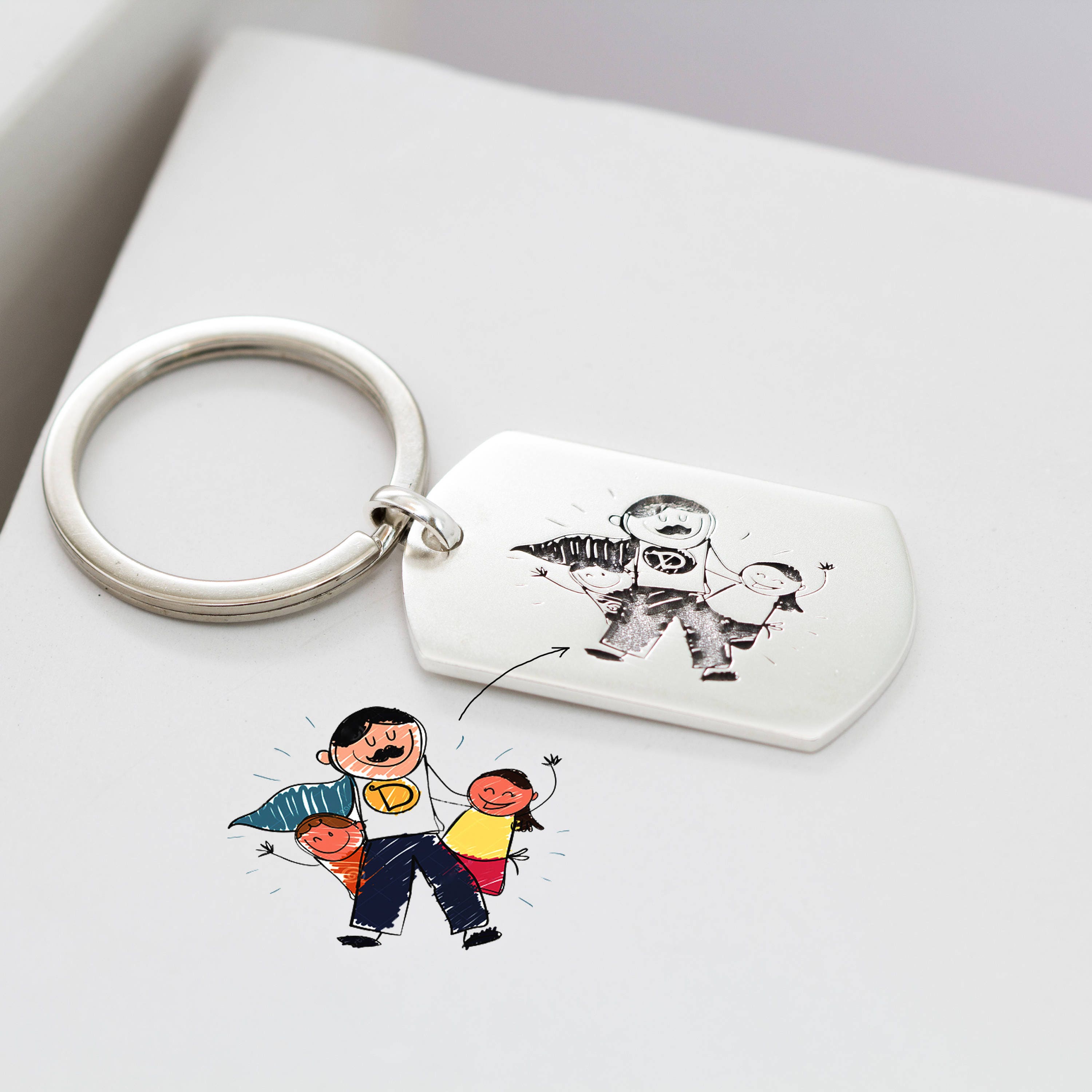 Best Father Gift Kid Drawing Keychain Engraved Baby Artwork Charm Personalized Children Dogtag Grandpa Gift cm26