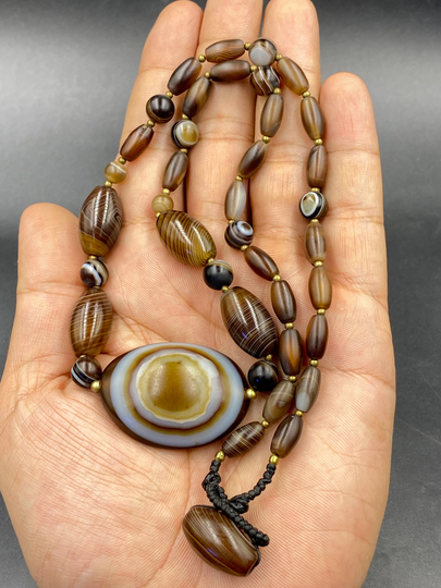 Wonderful Old Unique Beautiful Ancient Suleimani Aqeeq 1 Eye Agate Beaded Necklace