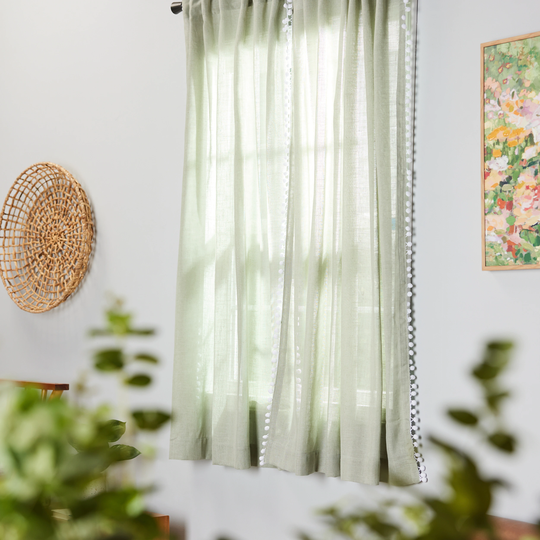 allen + roth 63-in Seagreen Polyester Blend Light Filtering Back Tab Single Curtain Panel | X854.04763ZBG