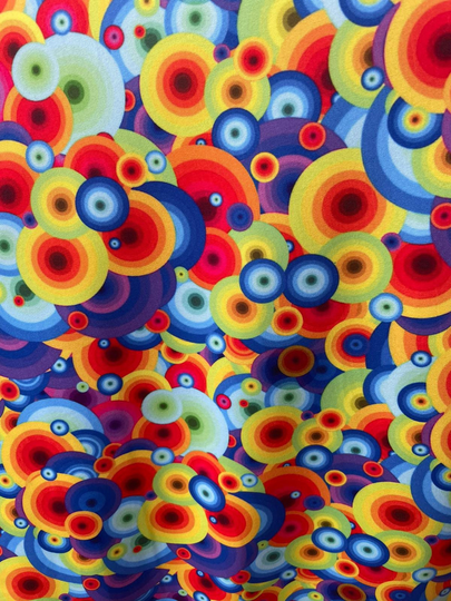 New Multicolor Circles On Great Quality Nylon Spandex Four Way Stretch Fabric Sold By The Yard