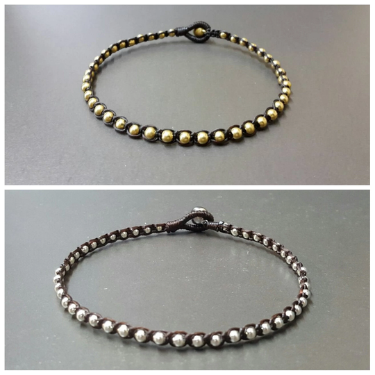 Single Round Metal Beads Woven Anklet Bracelet