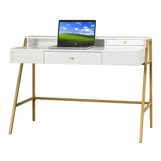 White Wood and Gold Metal Danvers Desk With Drawers by World Market