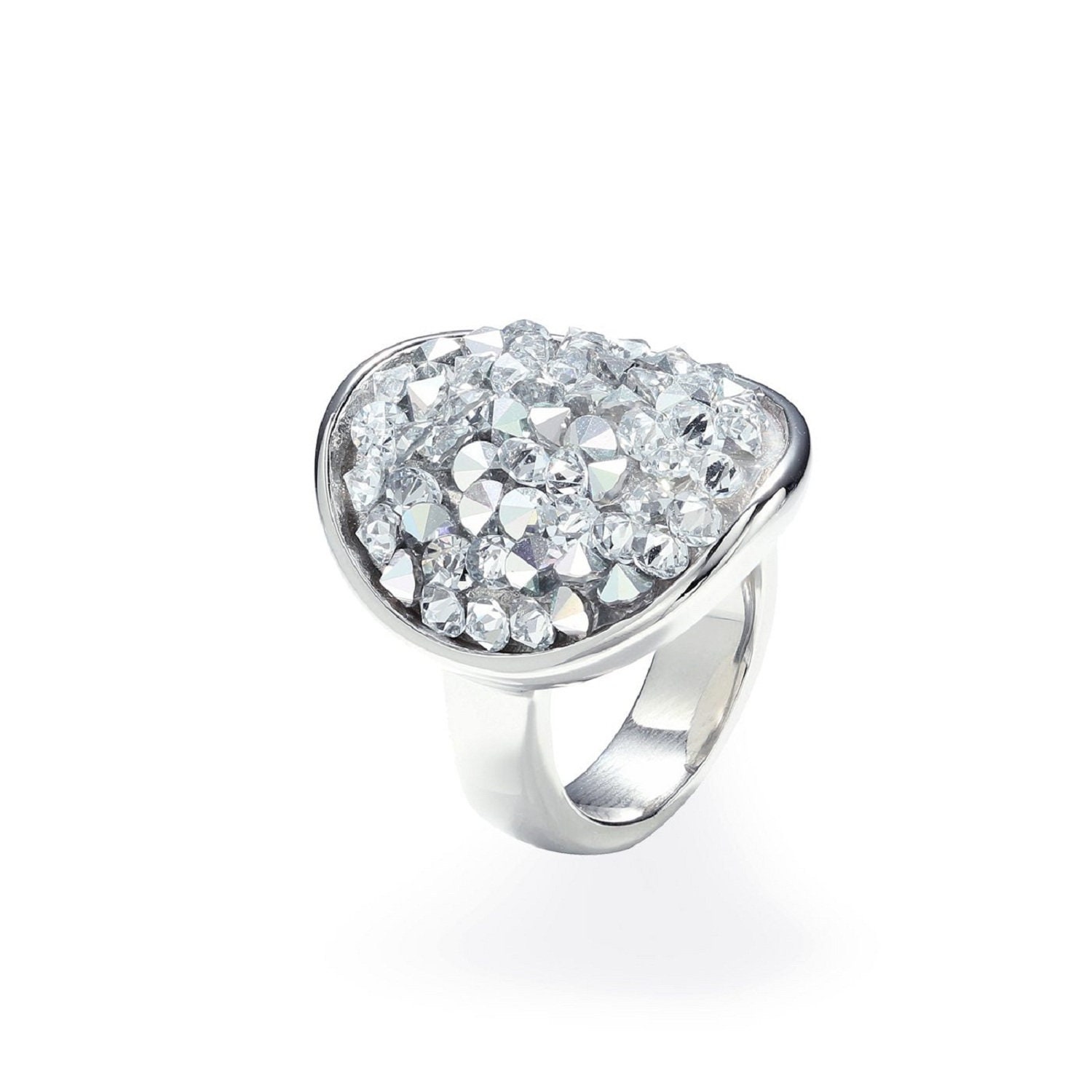Swarovski Round Curved Ring For Women Sparkly Crystal Cocktail Multi Stone Handmade Gift
