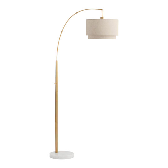 Brass and Marble Tiered Shade Adjustable Arc Bria Floor Lamp: White/Gold - Linen by World Market