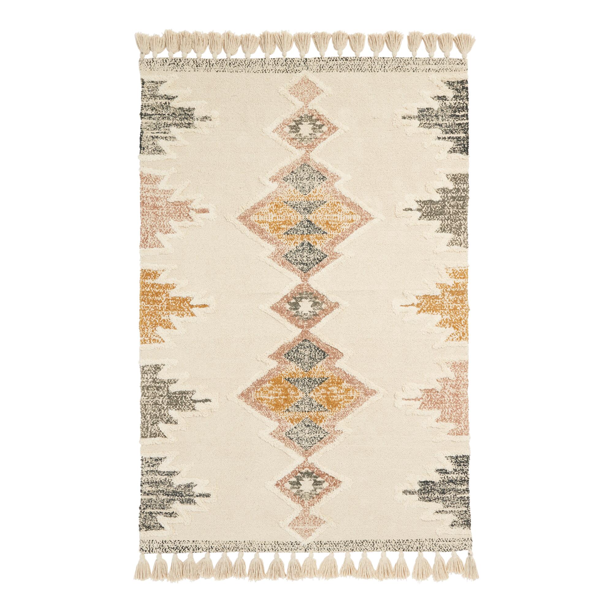 Multicolor Geometric Cotton Shag Tulum Area Rug - 4' x 6' by World Market