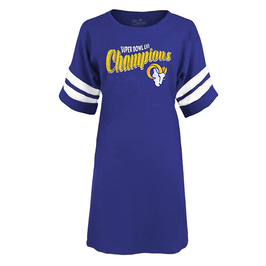 Women's Majestic Threads Heathered Royal Los Angeles Rams Super Bowl LVI Champions My Turf Tri-Blend Varsity Dress, Size: Medium, Blue