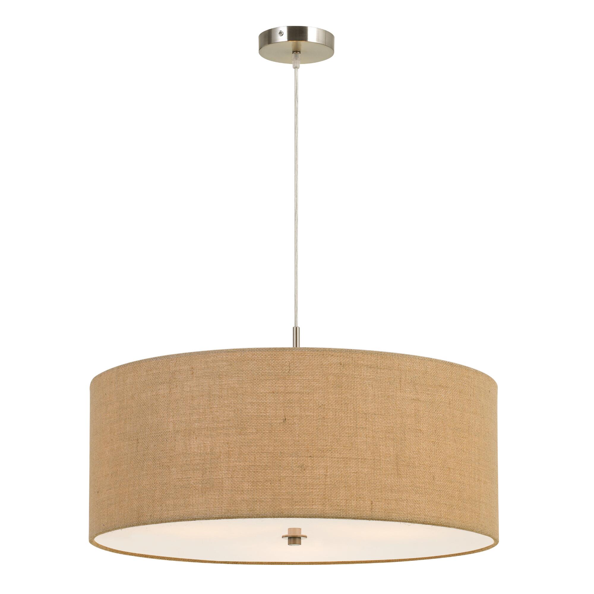 Large Natural Burlap Drum 3 Light Billie Pendant Lamp - Fabric by World Market