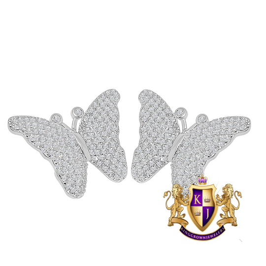 Real Sterling Silver 14K Gold Over Simulated Diamond Butterfly Shape 20mm Screw Back Stud Earrings Unisex