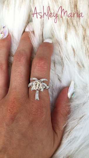 Monogram Sterling Silver Ring, Palm Tree Sterling Silver Beach Ring