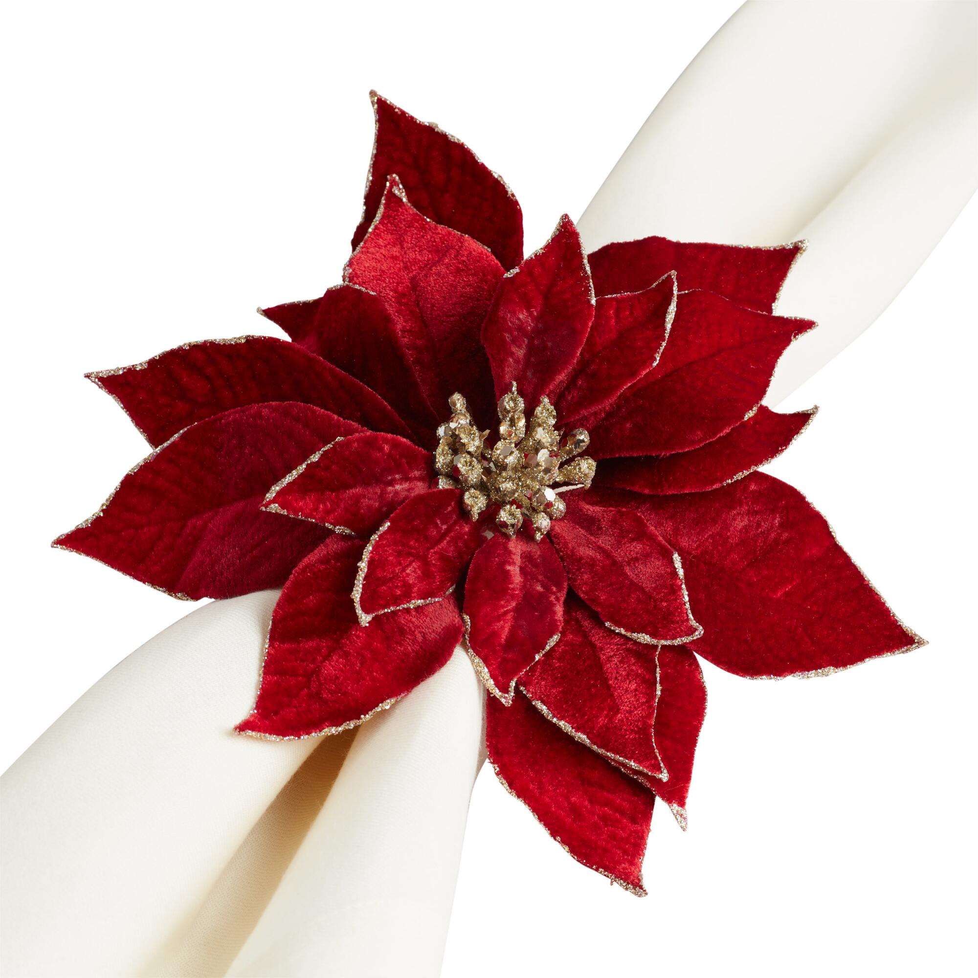 Pier Place Poinsettia Napkin Rings Set of 4: Red - Plastic by World Market