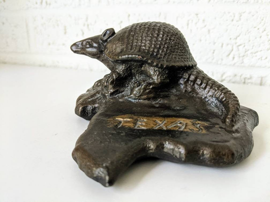 Vintage Armadillo In/On The State Of Texas | Souvenir Figurine Faux Bronze