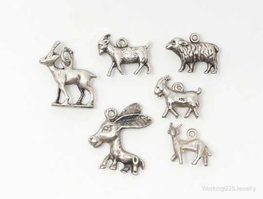 Vintage Antique Goats Sheep Donkey Sterling Silver Charms Lot