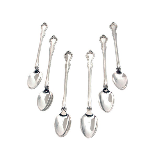 6 Sterling Silver Iced Tea Spoons - George & Martha Pattern Ice Teaspoons By Westmorland 7.5" Long