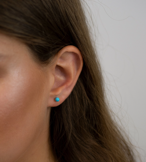 Turquoise Earrings, Stud Earring, Dainty Minimalist Small Tiny Gemstone Earrings Gold