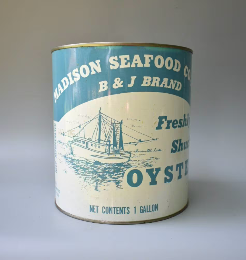 Vintage Oyster Tin Gallon Advertising Can B & J Brand From Madison Maryland