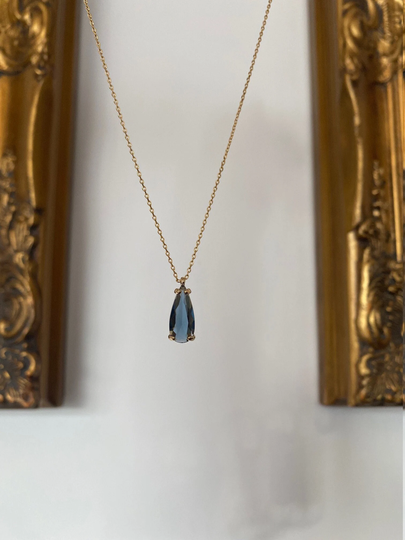 Gold Sapphire Blue Teardrop Necklace