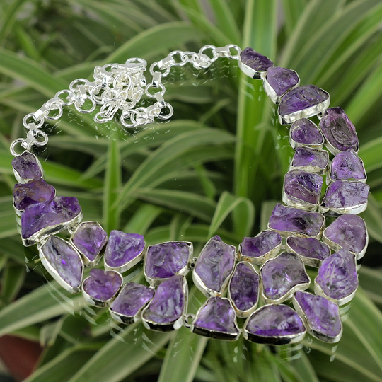 African Amethyst Rough Necklace 925 Sterling Silver Adjustable Chain Gemstone Handmade Jewelry Gift For Mom