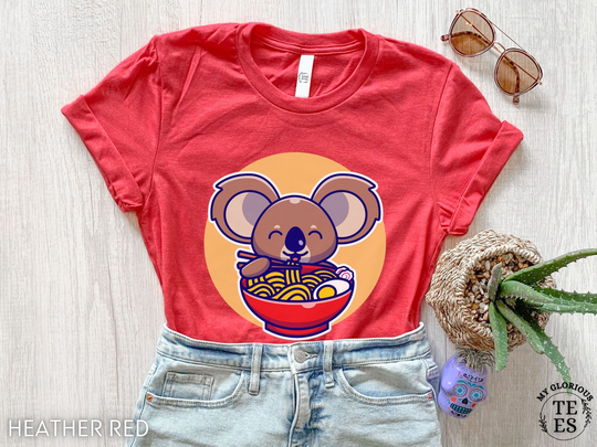 Koala Shirt, Funny Tshirt, Gifts, Eating Ramen Australian Animal Bear Tee, Gift For Her, Girls