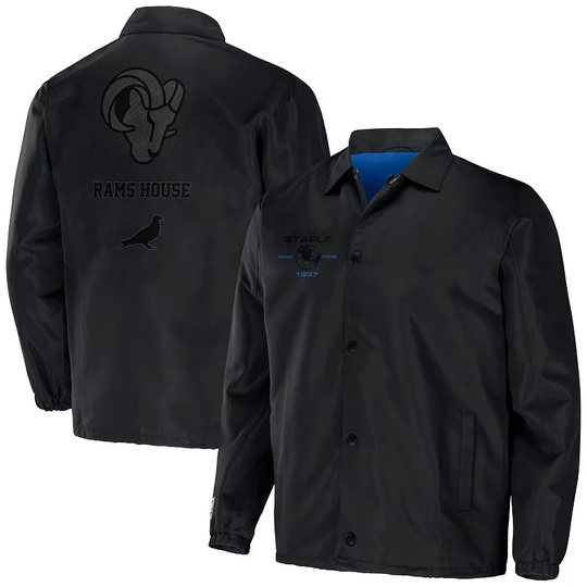 Men's NFL x Staple Black Los Angeles Rams Coaches Full-Snap Jacket, Size: Small