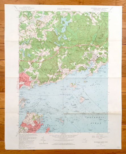 Antique Marblehead, Massachusetts 1956 Us Geological Survey Topographic Map - Essex County, Manchester, Beverly, Salem, Wenham, Hamilton
