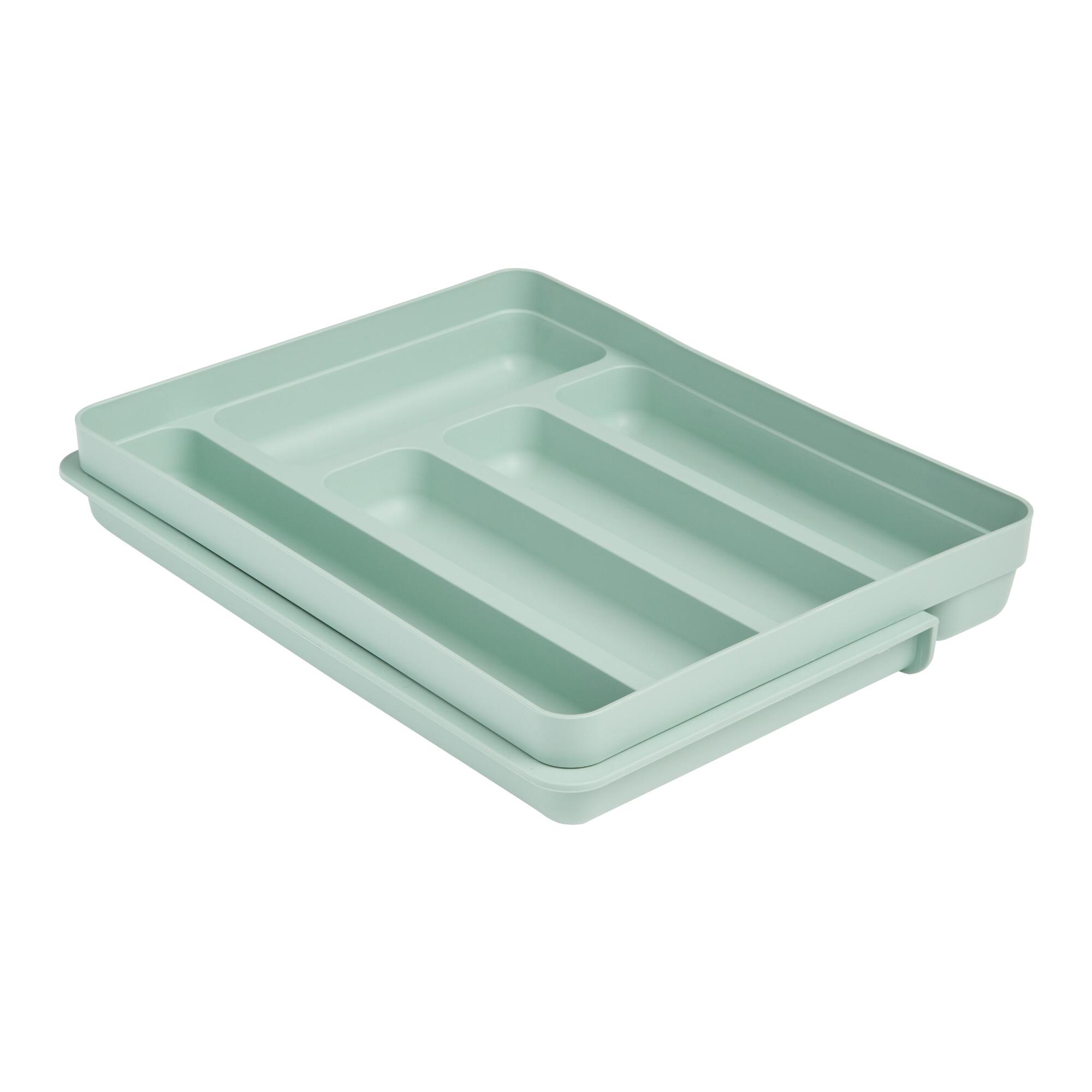 Sage Green Cutlery Drawer Organizer with Extension Tray - Polypropylene by World Market