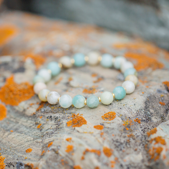 8mm Faceted Amazonite Beaded Bracelet| Handmade in USA | Meaningful Gemstone Jewelry Bracelet Women's Genuine Stone