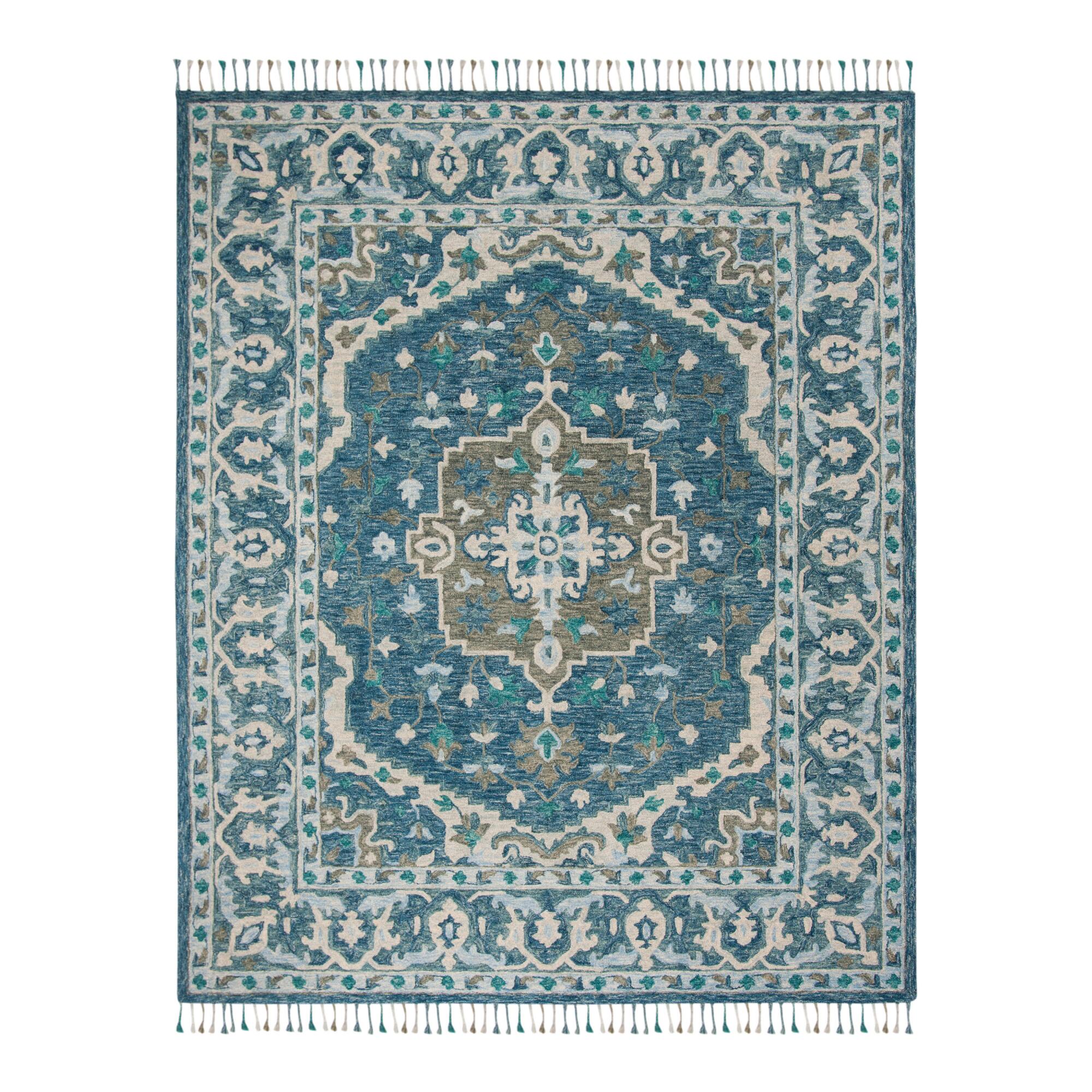 Blue And Gray Floral Medallion Wool Lorena Area Rug - 9' x 12' by World Market