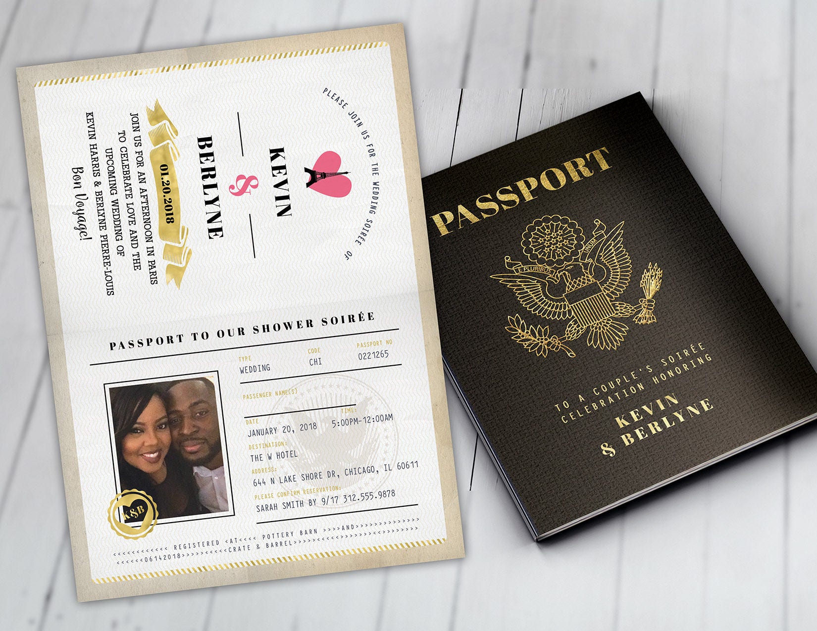 Paris Passport, Couples Shower, Wedding Travel Birthday Invitation, Customized Passport, Party, Invitation