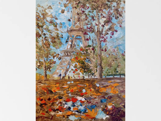 Eiffel Tower Painting Original Rainy City Art Oil Artwork Autumn Cityscape Rain Paris