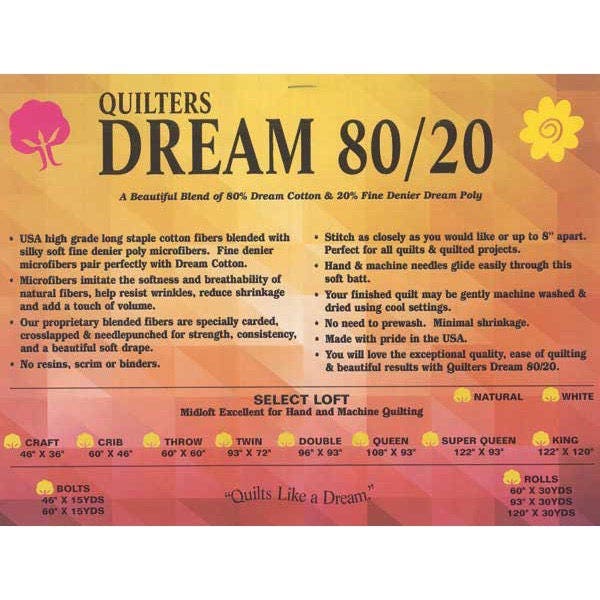 Quilters Dream White 80/20 Blend Queen Roll - Currenty Shipping in 7-10 Days