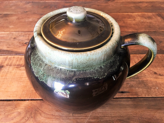 Large Vintage Stoneware Green Drip Glazed Bean Pot/Retro Kitchen Stone Ware Pot/Large Pot