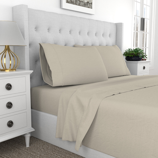 COLOR SENSE 1200TC Easy Care Sateen Queen 1200-Thread Count Cotton Polyester Blend Beige Bed Sheet in Brown | 8903062027812