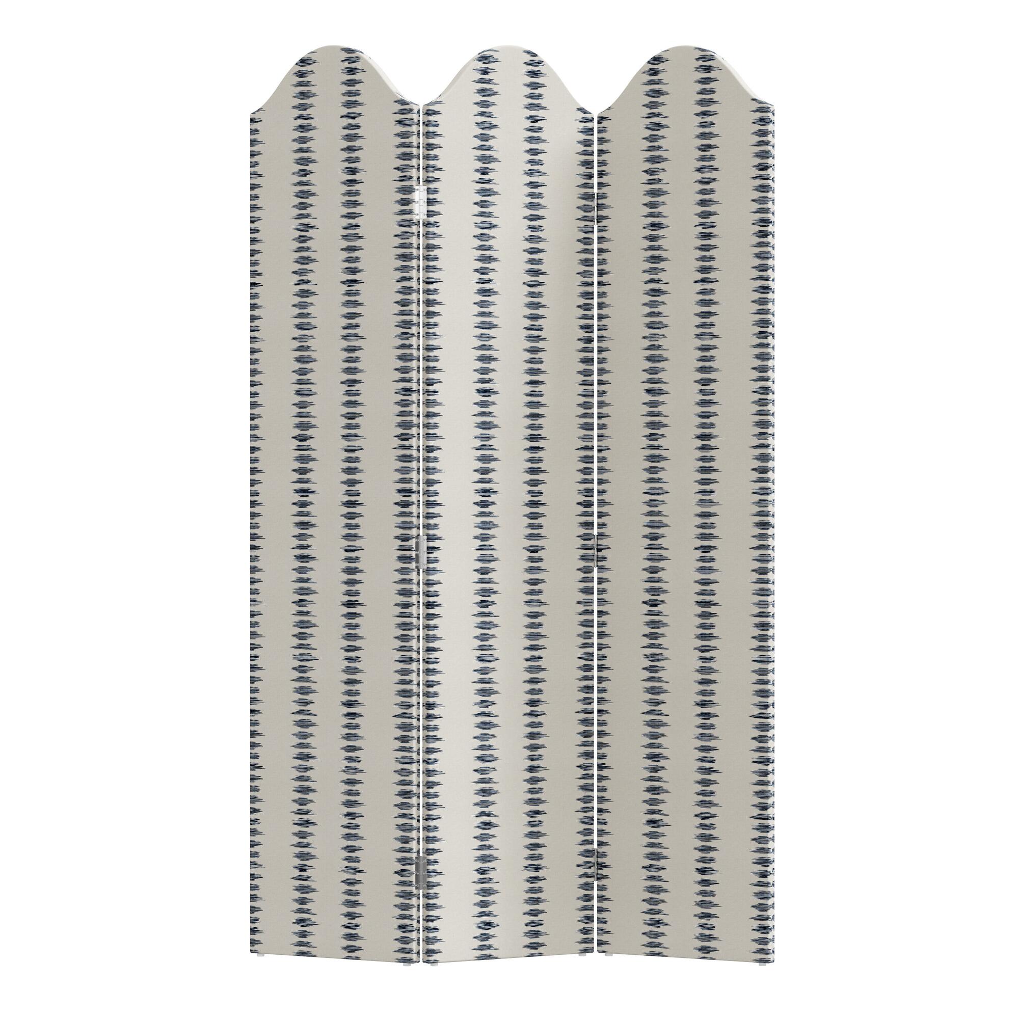 Ikat Scribble Slate 3 Panel Kaia Upholstered Folding Screen: Gray/Natural by World Market