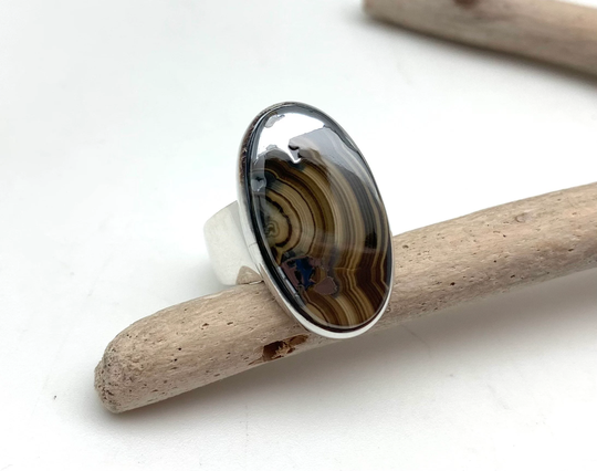 Schalen Blende Ring 6.5/Tree Bark Agate Silver 925 Sterling