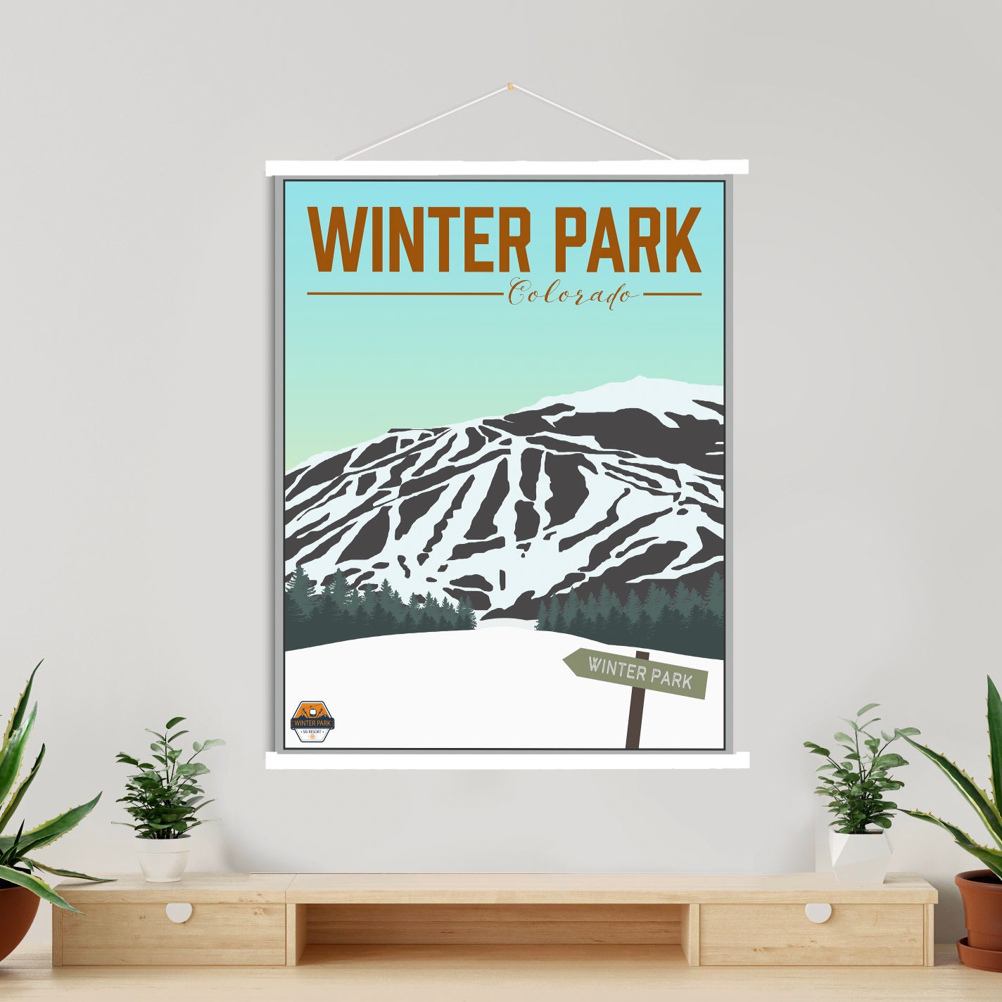 Winter Park Colorado Ski Resort Illustration Print | Hanging Canvas Of Printed Marketplace