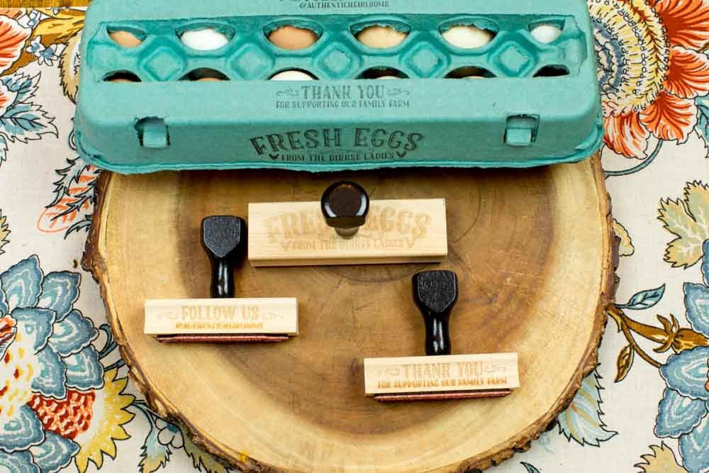 Egg Carton Stamp Set - 3 Stamps Chicken Keeper Gift Fresh Eggs Farm Branding Social Media Customizable