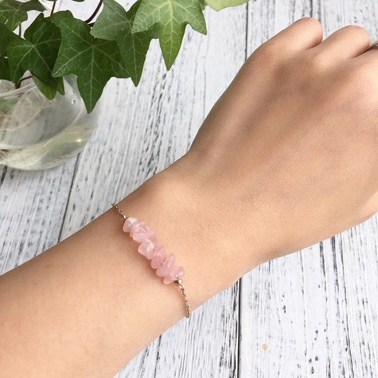 Rose Quartz Bracelet, Adjustable Raw Crystal, Quartz Gemstone Gold Bridal Gift Jewelry