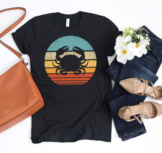 Crab Sunset Retro Shirt/Gifts Gift For Lovers Design Print Seafood Lover Tank Top Hoodie