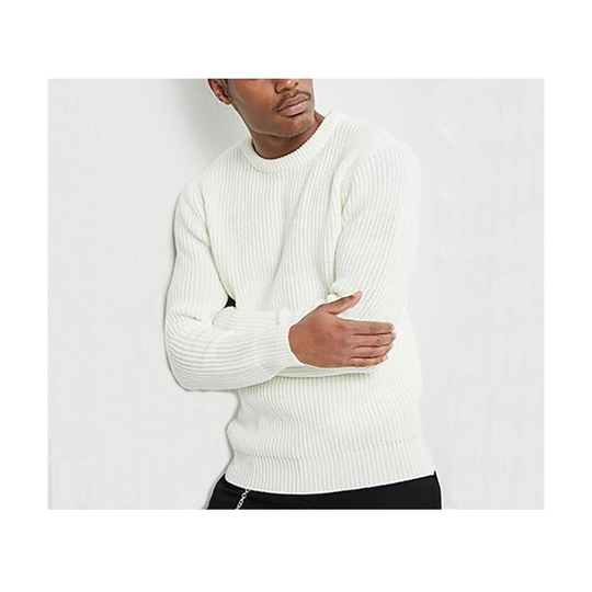 Men's Knitted Pullover Sweater - White, M