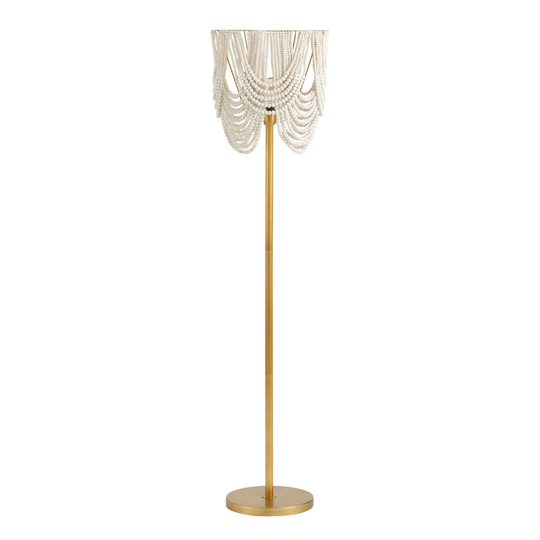 Whitewashed Wood Draped Bead Floor Lamp: White/Gold by World Market
