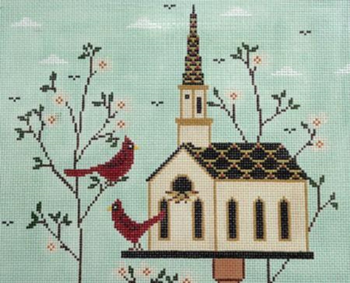 Needlepoint Handpainted Cooper Oaks Spring Birdhouse 10x12 -Free Us Shipping