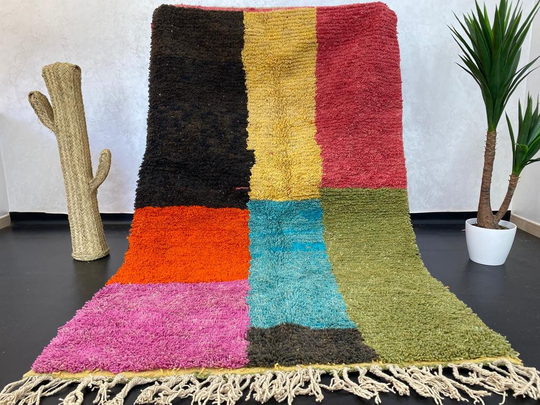 Handmade Rug Moroccan Boujad Authentic Abstract Colorful Wool Bohemian Rug. 8.5 X 4.9 Feet