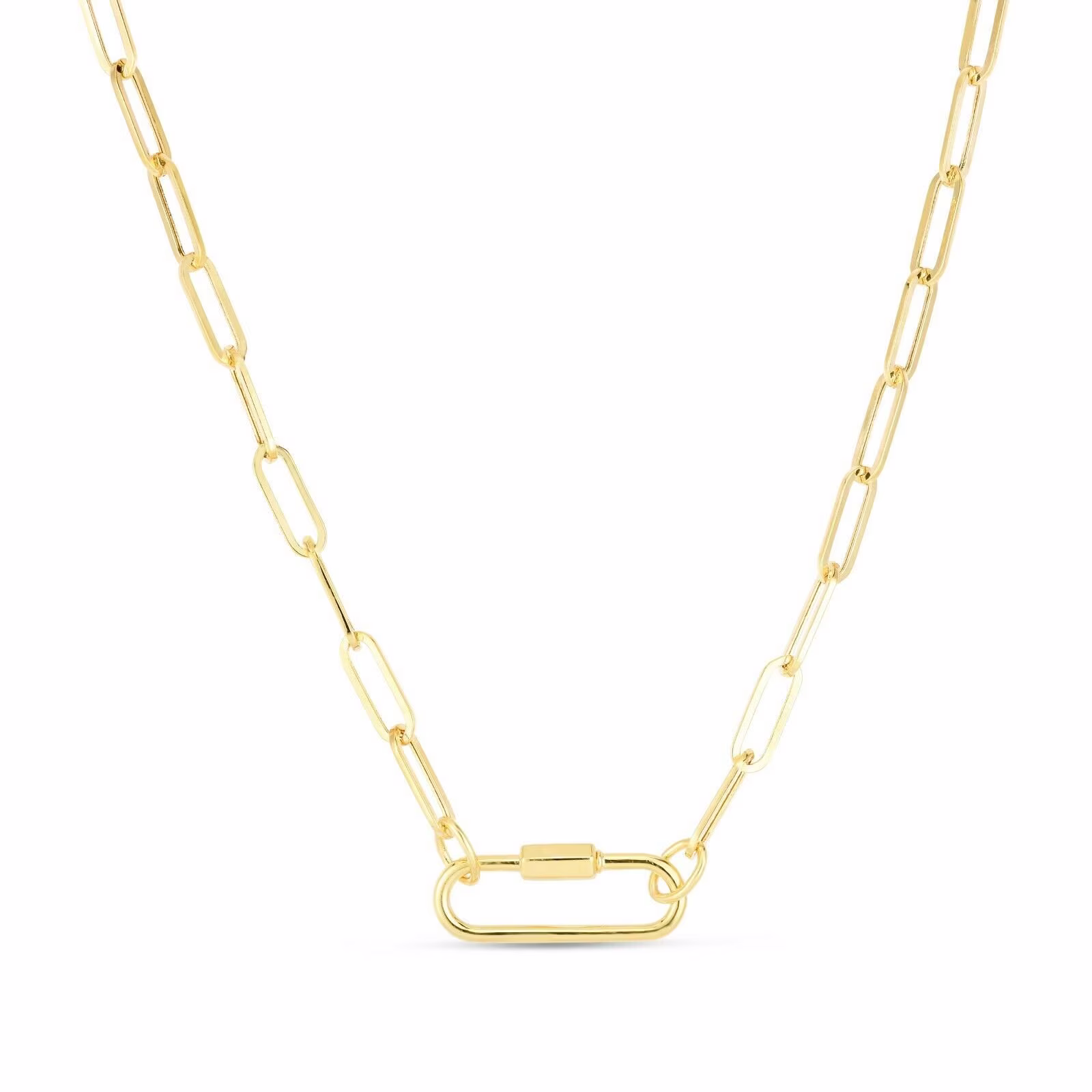 3.6mm Paperclip Link Necklace Chain Oval Carabiner Clasp Real 14K Yellow Gold