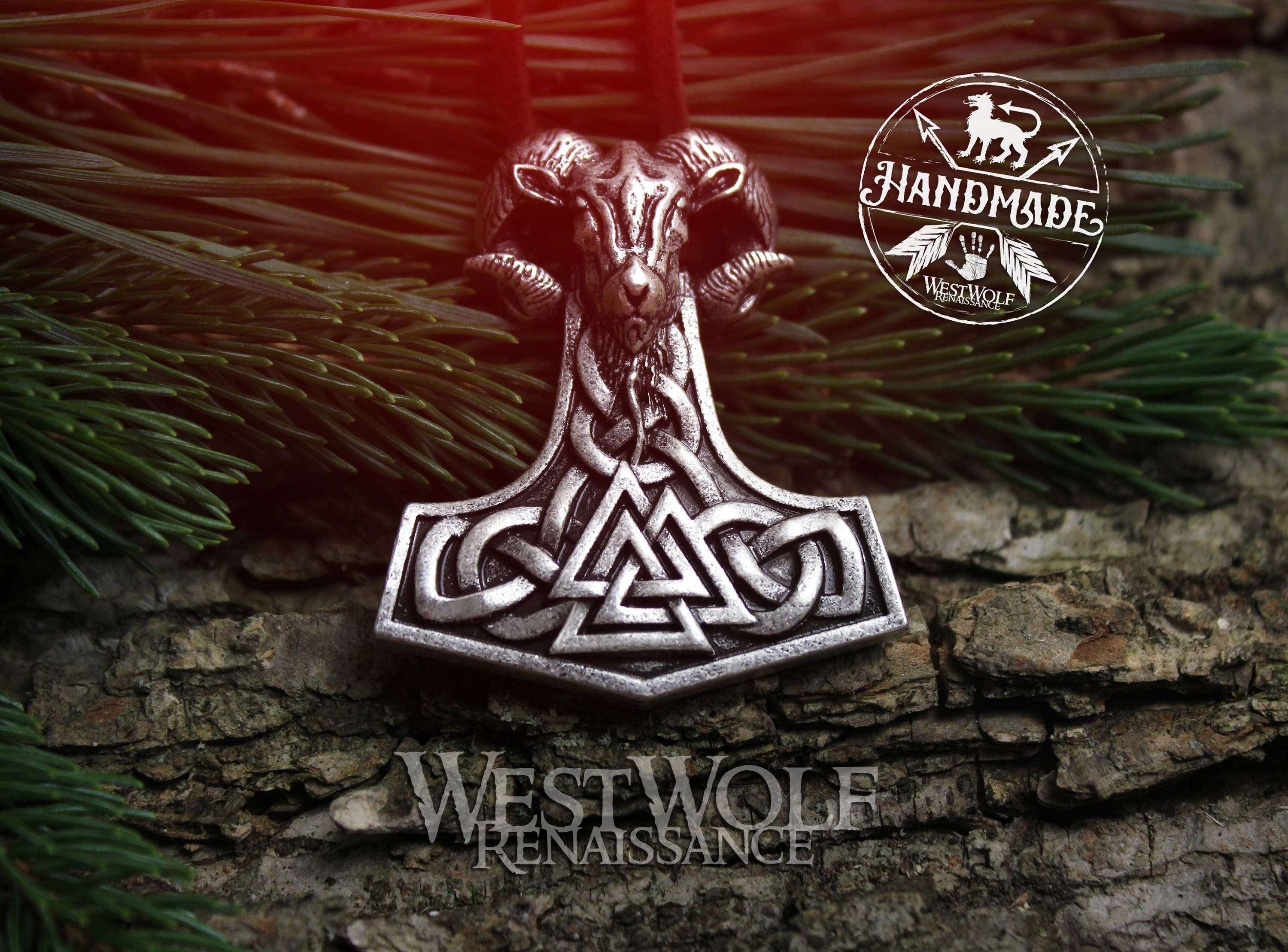 Viking Mjolnir Power Pendant With Valknut & Ram Head - Valhalla/Necklace/Hammer/Thor/Odin/Norse Gods/Aries/strength/Silver/steel"