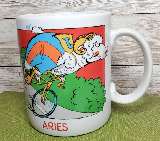 Vintage Aries Ram Zodiac Horoscope Humorous Cup, Astrology Ride Bike Bicycle