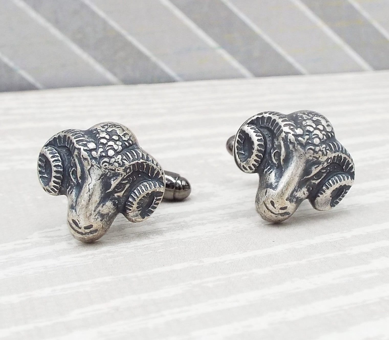Silver Ram Goat Rustic Farm, Gothic Cuff Links Cufflinks - Samhain Wedding, Father Of The Bride, Groom Men's Accessories Fathers Day