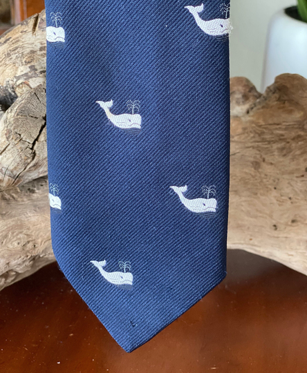 Necktie, Vintage Pintail Silk Poly Blend Necktie W Whale Pattern, Save The Whales, Tie, Novelty Gift For Him